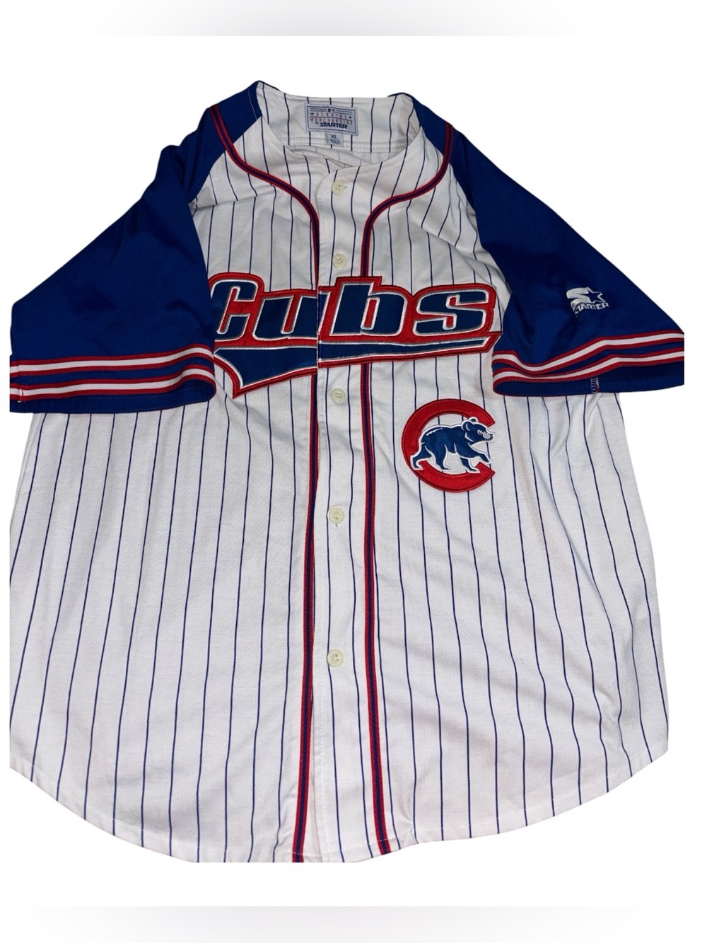 Vintage Starter Cubs Pinstripe Baseball Jersey - Blue/White